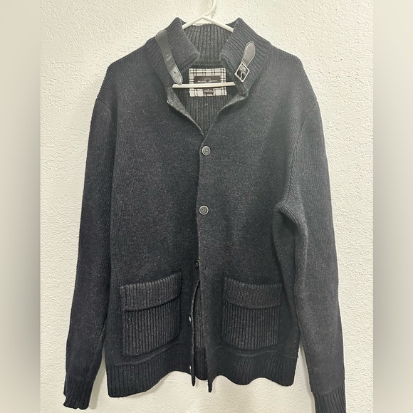 Men's Black Brown 1826 Cardigan Sweater sL Dark Gray Button Front  80% Lambswool - Picture 1 of 7